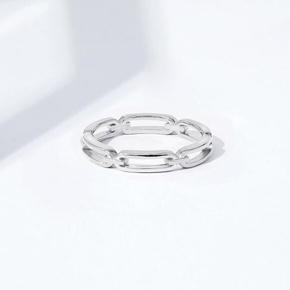 Rhodium Plated Sterling Silver Chain Link Band - Picture 3 of 5